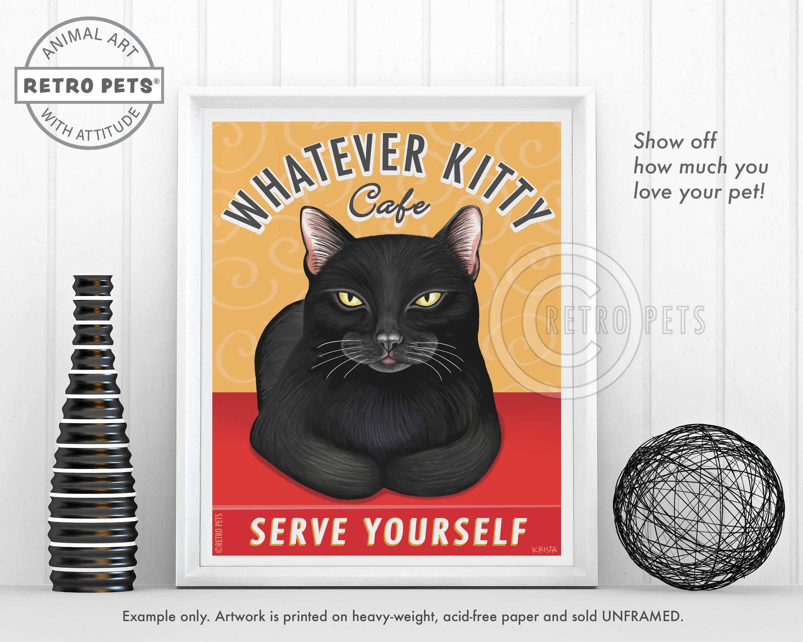 Whatever Kitty Cat Art | Whatever Kitty Framed Art | Retro Pets Art