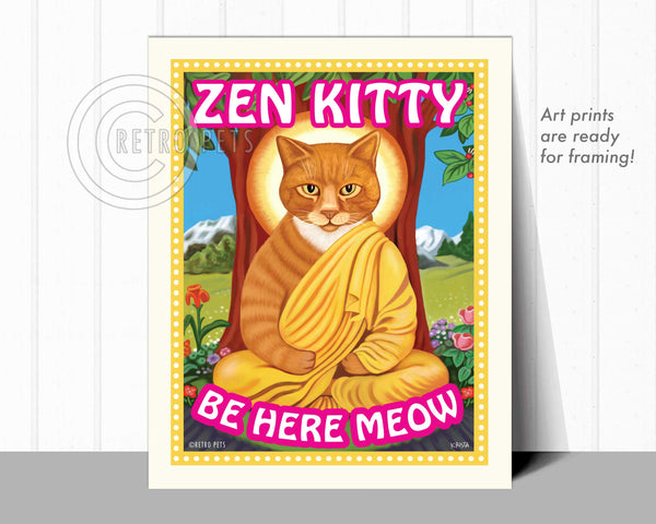 Zen Kitty Cat Art | Zen Kitty Cat Framed Art | Retro Pets Art