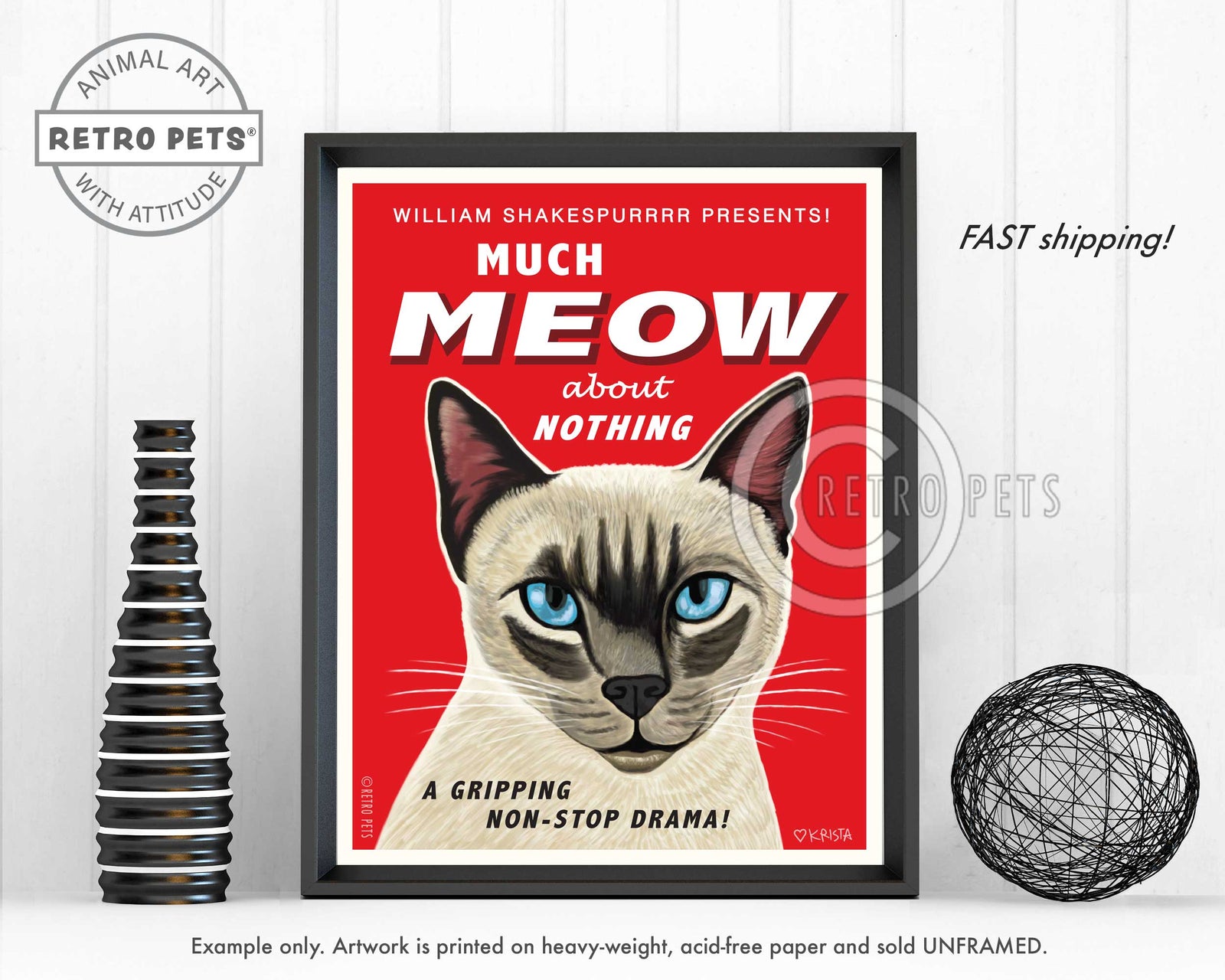 Cat Wall Art "Much Meow About Nothing" | Retro Pets Art