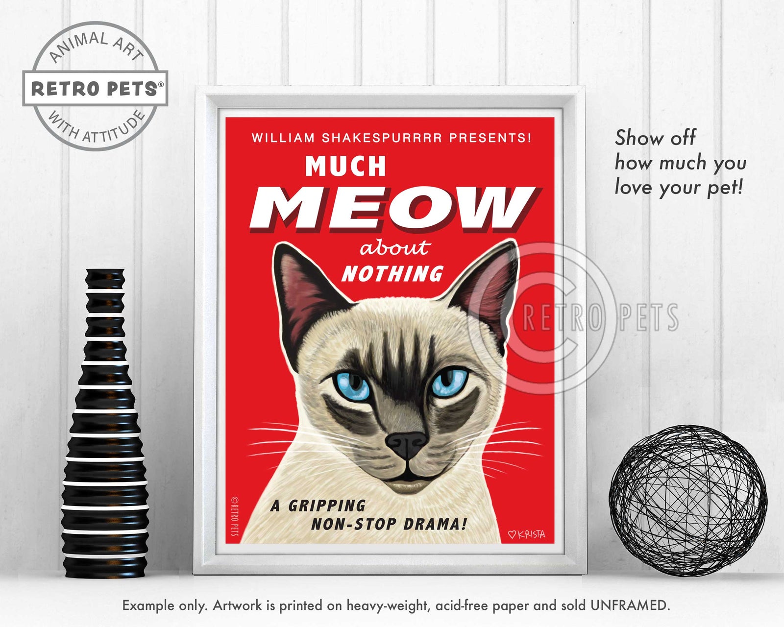 Cat Wall Art "Much Meow About Nothing" | Retro Pets Art