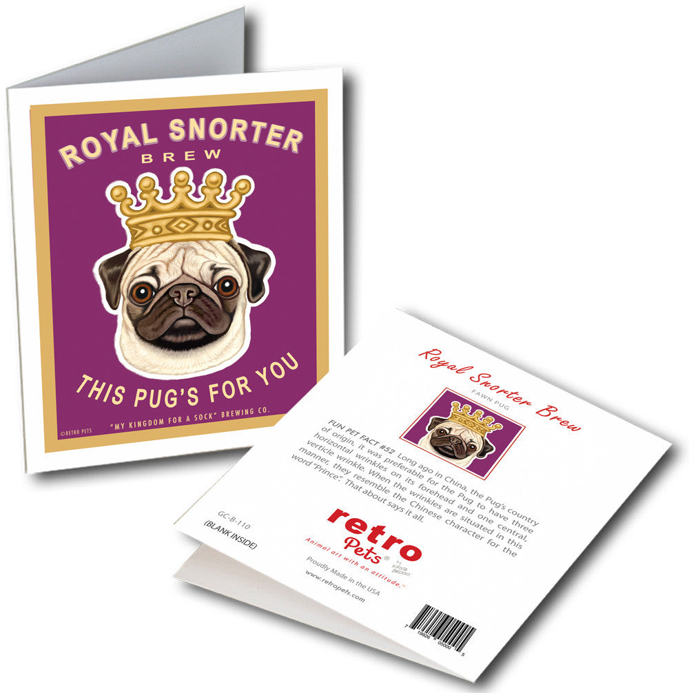 Pug Art "Royal Snorter" 6 Small Greeting Cards by Krista Brooks