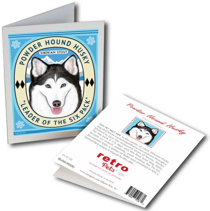 Siberian Husky Art "Powder Hound Husky" 6 Small Greeting Cards by Krista Brooks