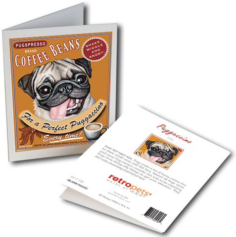 Pug Art "Puggaccino" 6 Small Greeting Cards by Krista Brooks