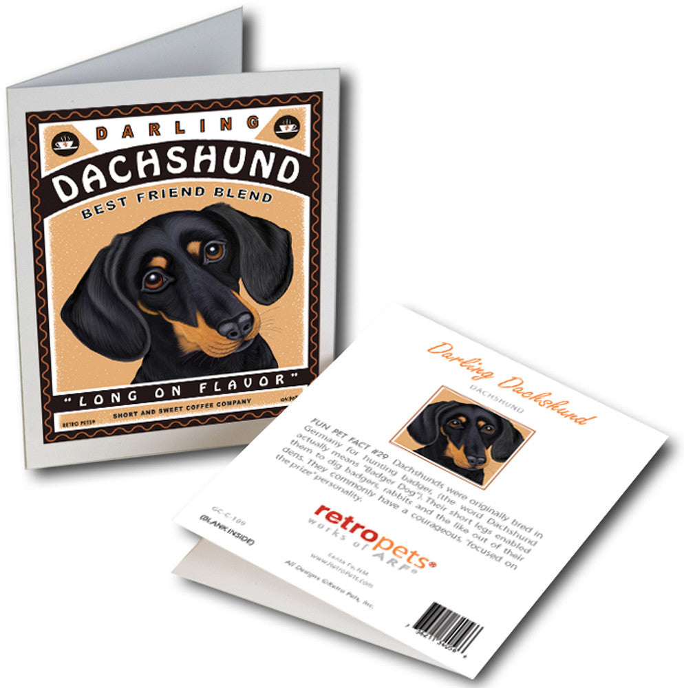 Dachshund Art "Darling Dachshund Coffee" 6 Small Greeting Cards by Krista Brooks
