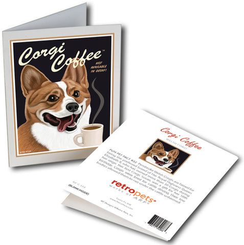 Corgi Coffee Greeting Cards |  Corgi Coffee Cards | Retro Pets Art