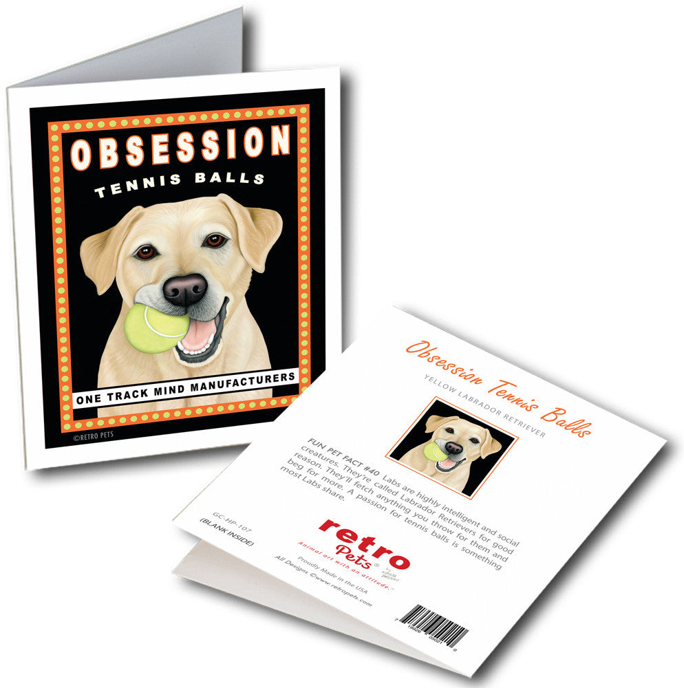Labrador Art "Obsession Tennis Balls - Yellow Lab" 6 Small Greeting Cards by Krista Brooks