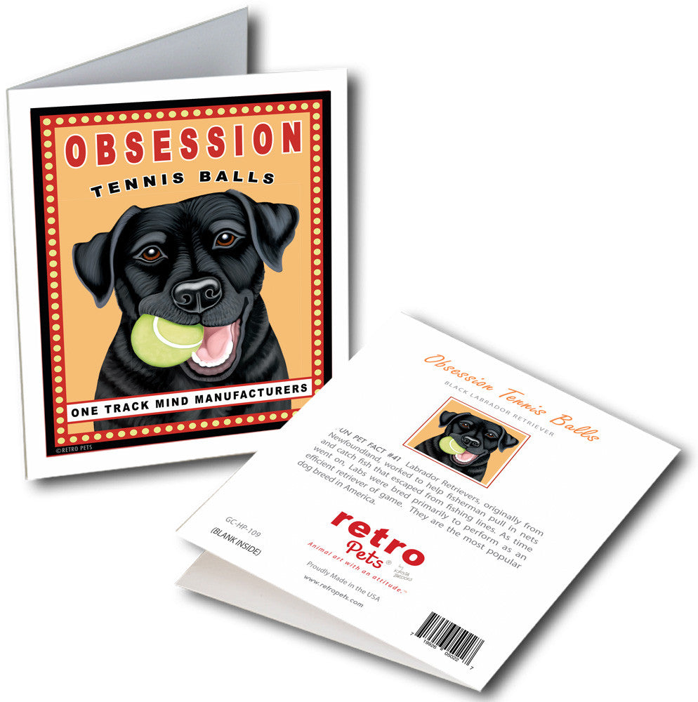 Labrador Art "Obsession Tennis Balls - Black Lab" 6 Small Greeting Cards by Krista Brooks