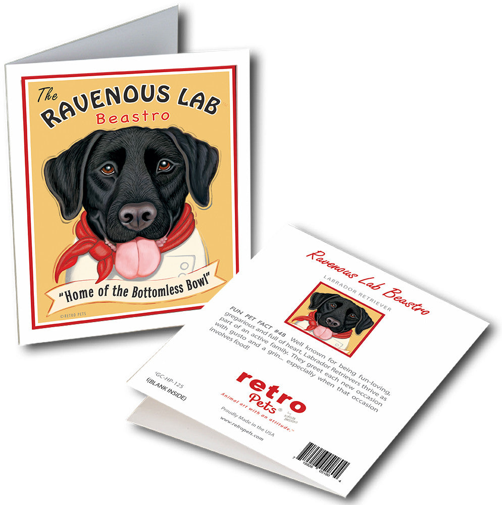 Labrador Art "Ravenous Lab Beastro - Black Lab" 6 Small Greeting Cards by Krista Brooks