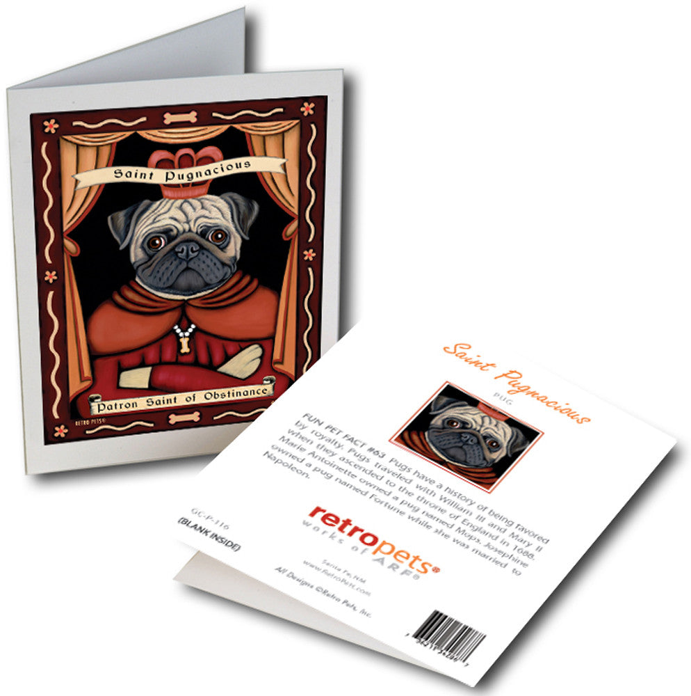 Pug Art "Saint Pugnacious" 6 Small Greeting Cards by Krista Brooks