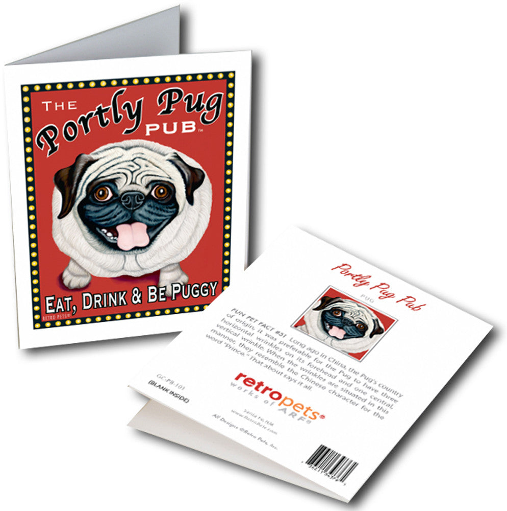 Pug Art, Pug Gifts, Pug Greeting Cards, Portly Pug | Retro Pets