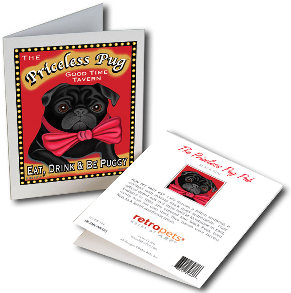 Pug Art "Priceless Pug" 6 Small Greeting Cards by Krista Brooks