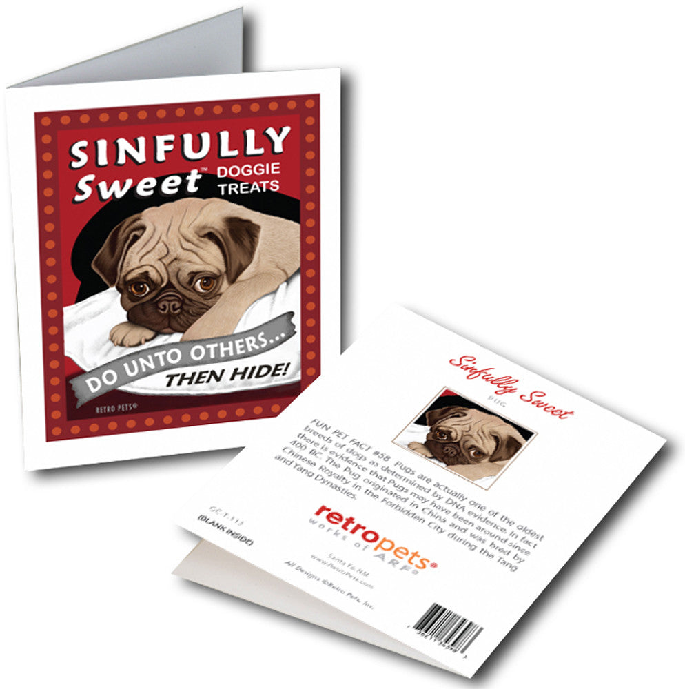 Pug Art "Sinfully Sweet" 6 Small Greeting Cards by Krista Brooks
