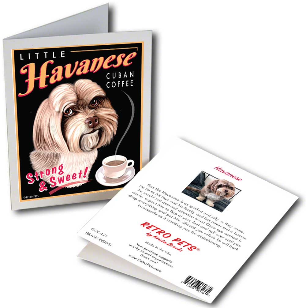 Havanese Art "Little Havanese" Faux Coffee Label - 6 Small Greeting Cards