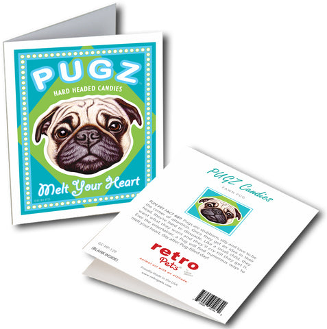 Pug Art "PUGZ Candy" 6 Small Greeting Cards by Krista Brooks
