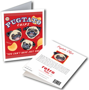 Pug Art "PUG-TATO Chips" 6 Small Greeting Cards by Krista Brooks