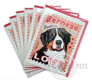 Bernese Mountain Dog Art Art, Berner Art, LOVE Stamp 6 Small Greeting Cards | Retro Pets
