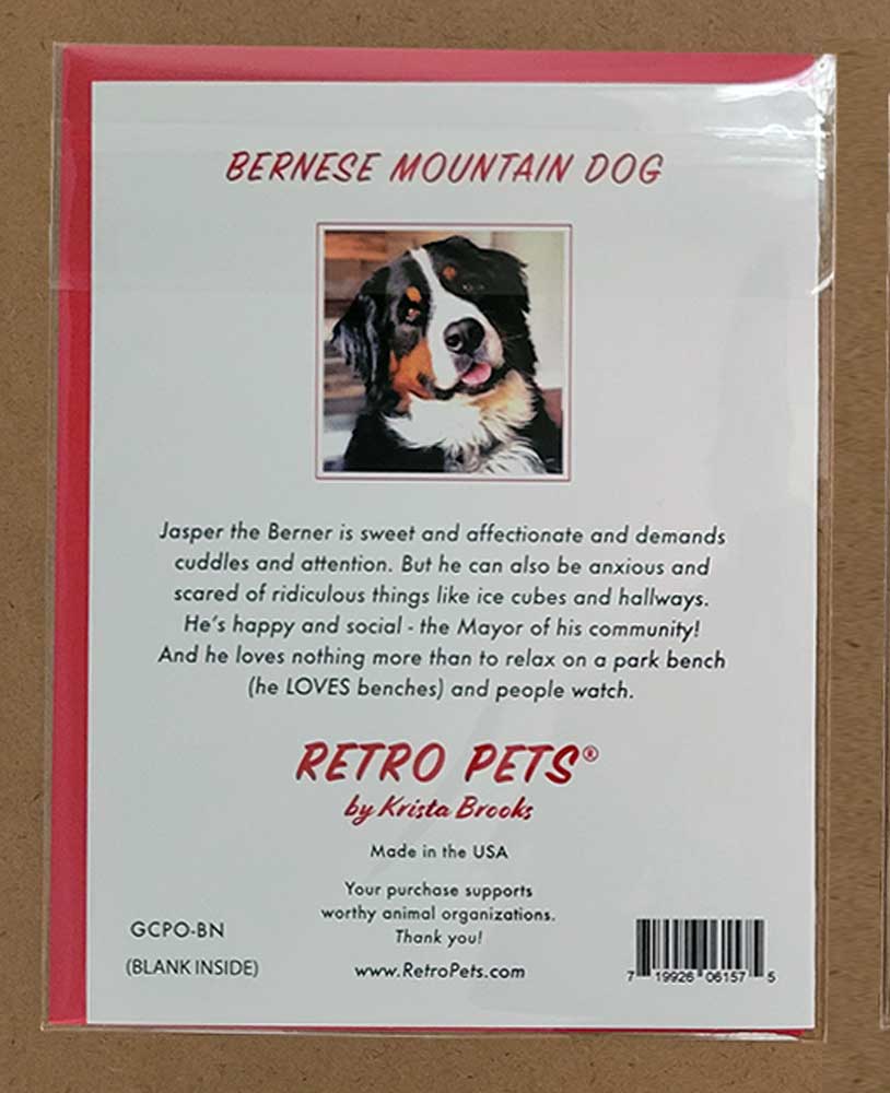 Bernese Mountain Dog Art Art, Berner Art, LOVE Stamp 6 Small Greeting Cards | Retro Pets