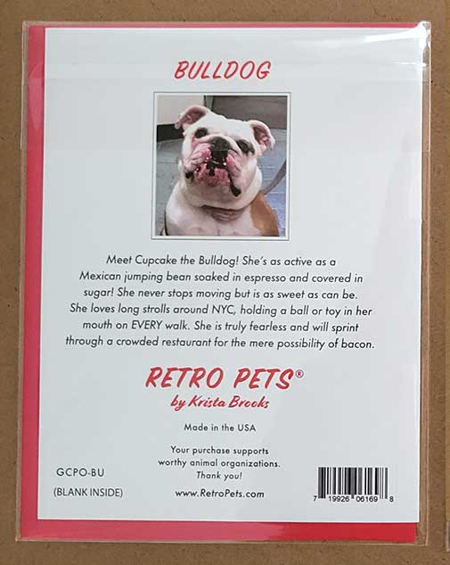Bulldog Art, Faux LOVE Stamp, 6 Small Greeting Cards | Retro Pets
