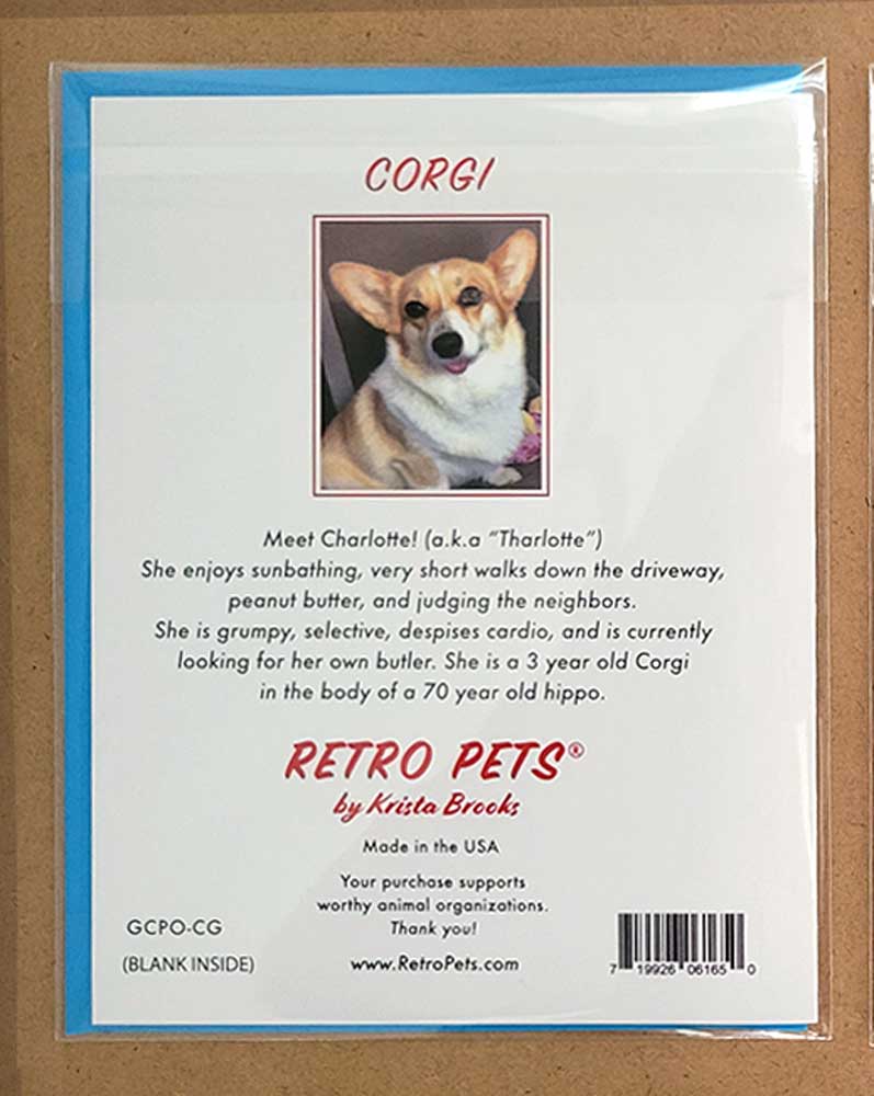 Corgi Art LOVE Stamp, Pembroke Welsh Corgi Art, 6 Small Greeting Cards | Retro Pets