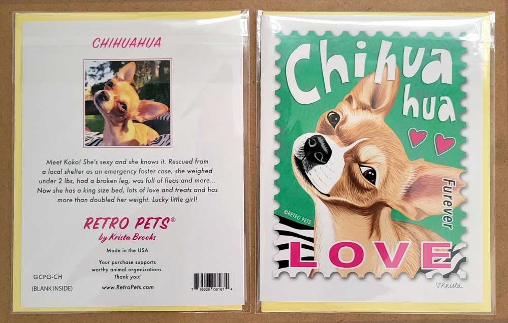 Chihuahua Art "Chihuahua LOVE Stamp" 6 Small Greeting Cards | Retro Pets