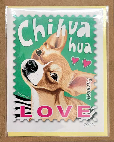 Chihuahua Art "Chihuahua LOVE Stamp" 6 Small Greeting Cards | Retro Pets