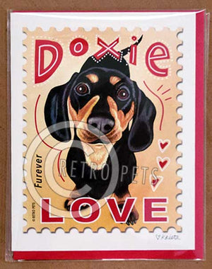 Dachshund Art Faux Postage Stamp 6 Small Greeting Cards | Retro Pets