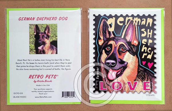 German Shepherd Art LOVE Stamp 6 Small Greeting Cards | Retro Pets
