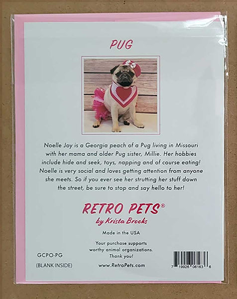 Pug Art, Fawn Pug LOVE Stamp, 6 Small Greeting Cards | Retro Pets