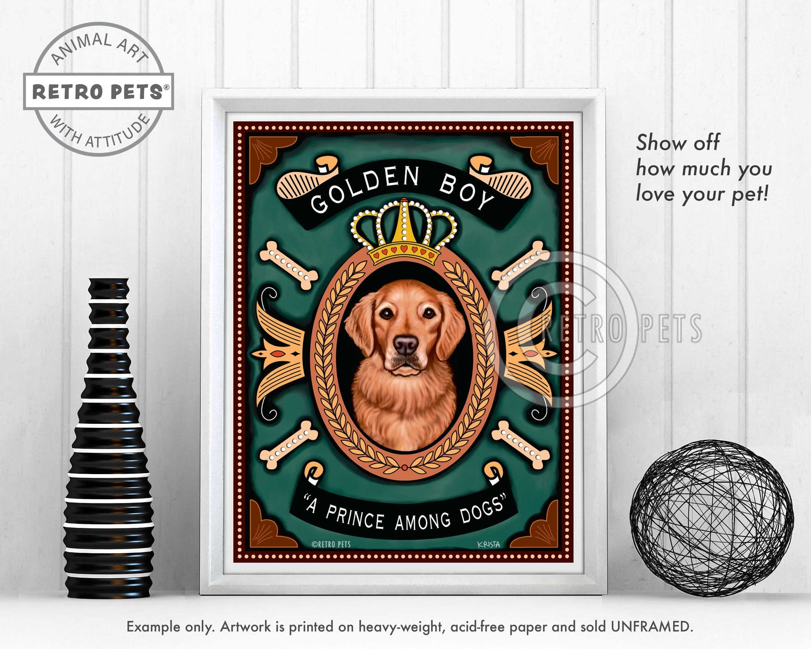 Golden Retriever Art "Golden Boy - A Prince Among Dogs" Art Print by Krista Brooks