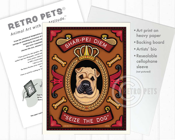 Shar-Pei Art "Shar-Pei Diem - Seize the Dog" Art Print by Krista Brooks