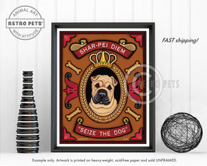 Shar-Pei Art "Shar-Pei Diem - Seize the Dog" Art Print by Krista Brooks