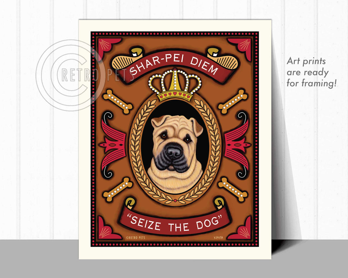 Shar-Pei Art "Shar-Pei Diem - Seize the Dog" Art Print by Krista Brooks