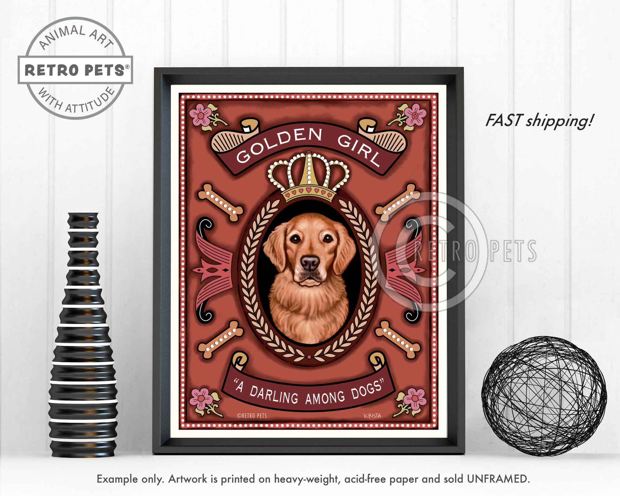 Golden Retriever Art "Golden Girl - A Darling Among Dogs" Art Print by Krista Brooks