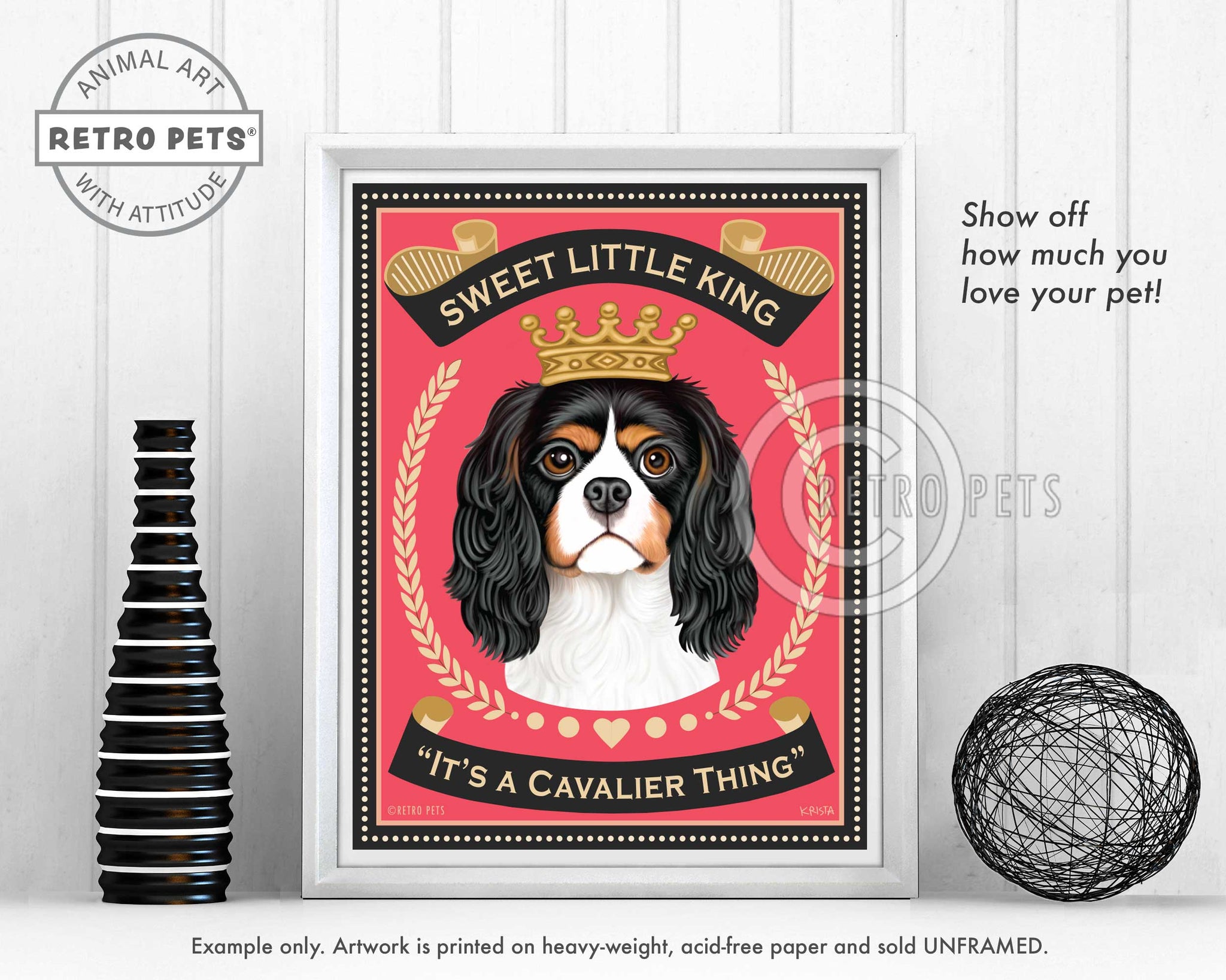 Cavalier King Charles Spaniel Wall Art | Retro Pets Art