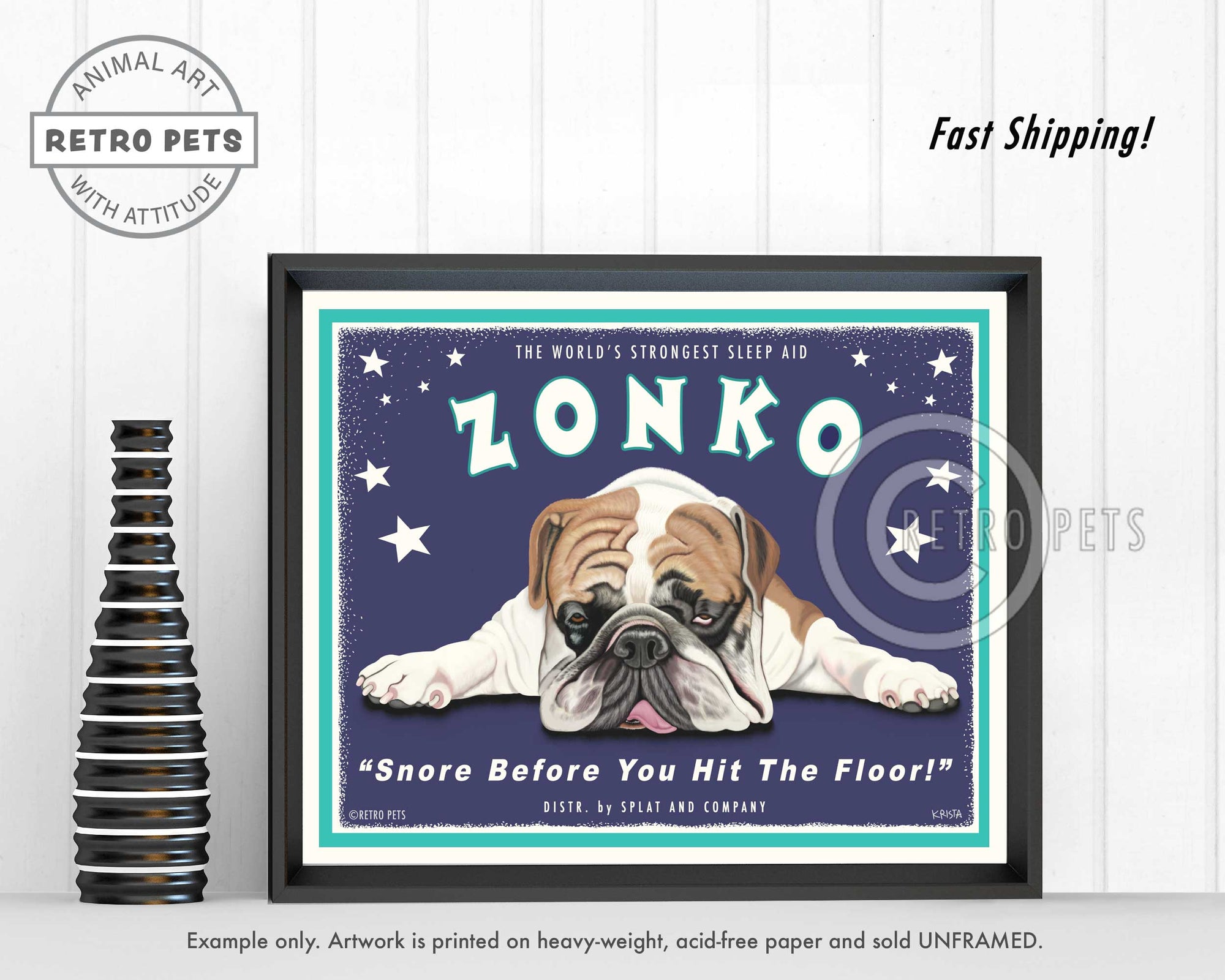 Bulldog Wall Art "Zonko - World's Strongest Sleep Aid" | Retro Pets Art