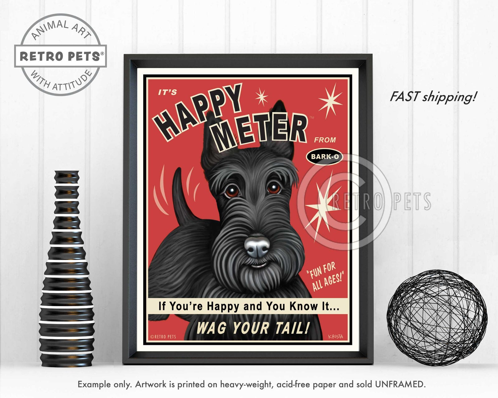 Scottish Terrier Art "Happy Meter" Art Print by Krista Brooks