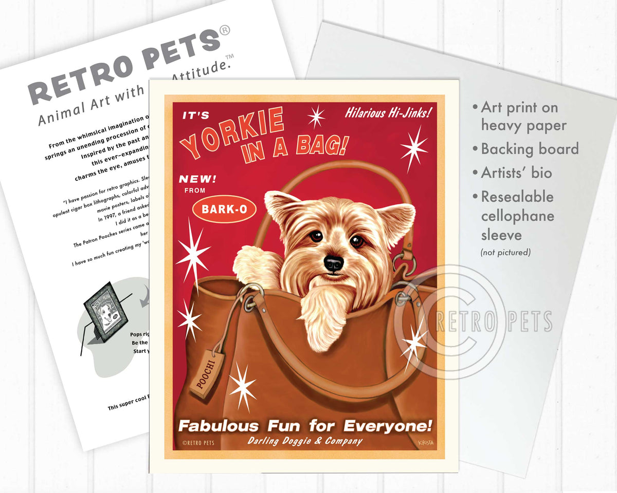 Yorkshire Terrier Art "Yorkie in a Bag" Art Print by Krista Brooks