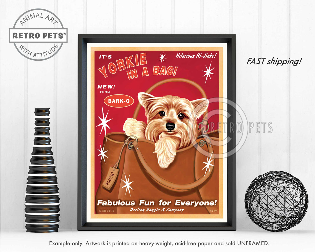 Yorkshire Terrier Art "Yorkie in a Bag" Art Print by Krista Brooks