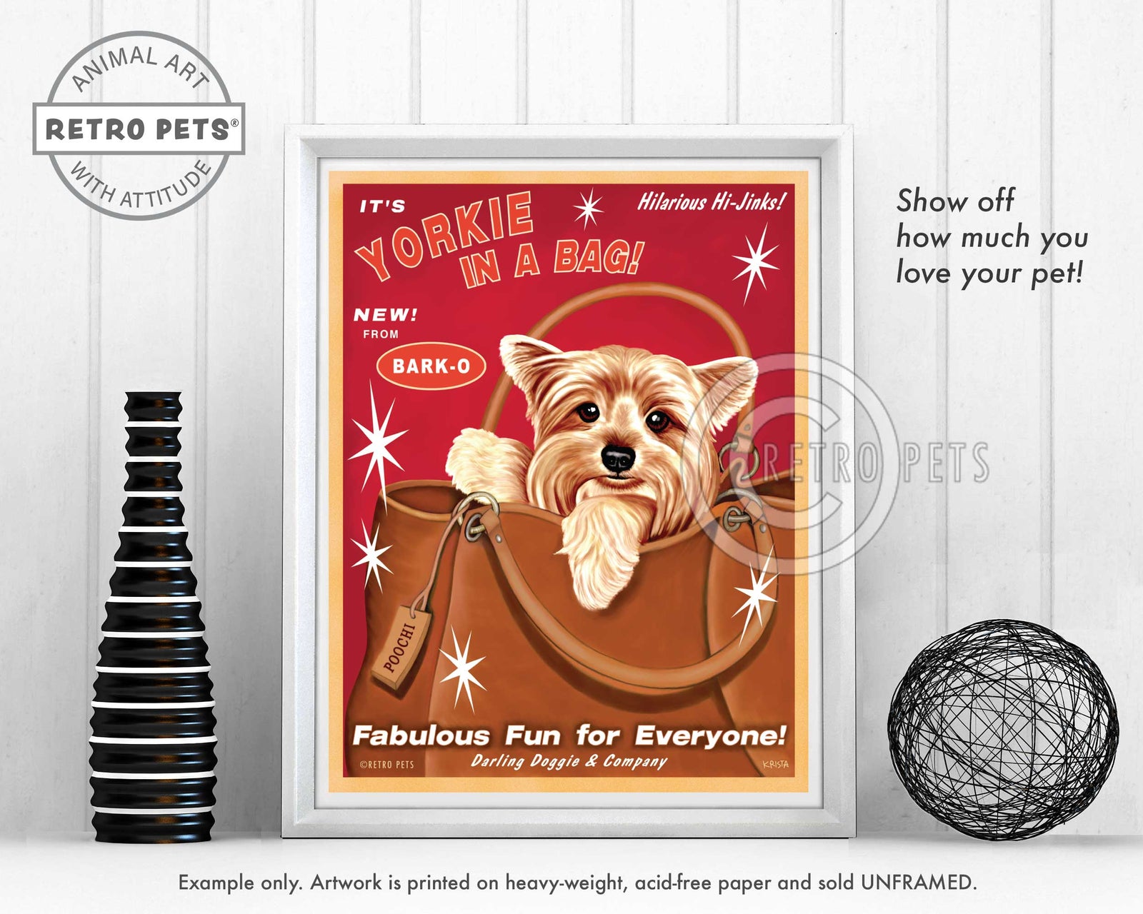 Yorkshire Terrier Art "Yorkie in a Bag" Art Print by Krista Brooks