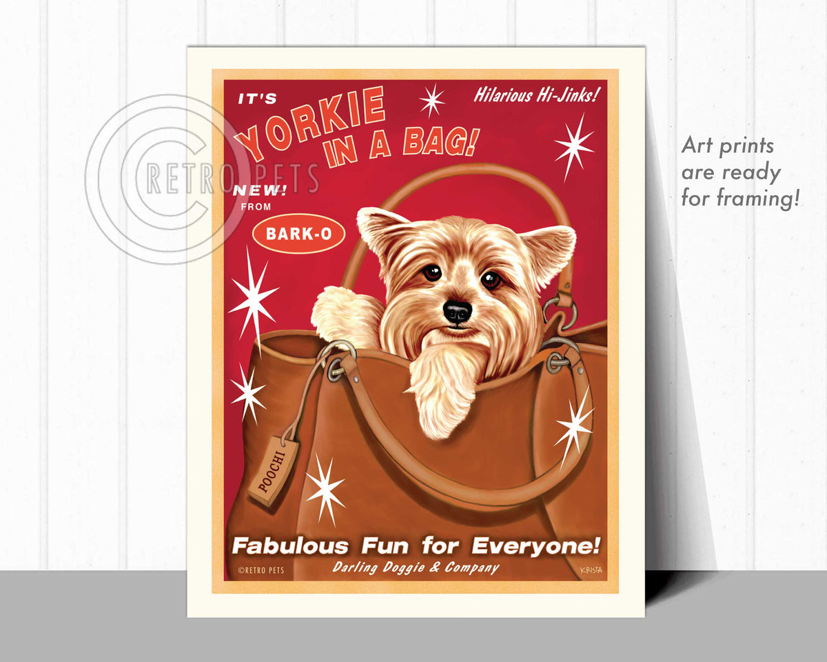 Yorkshire Terrier Art "Yorkie in a Bag" Art Print by Krista Brooks