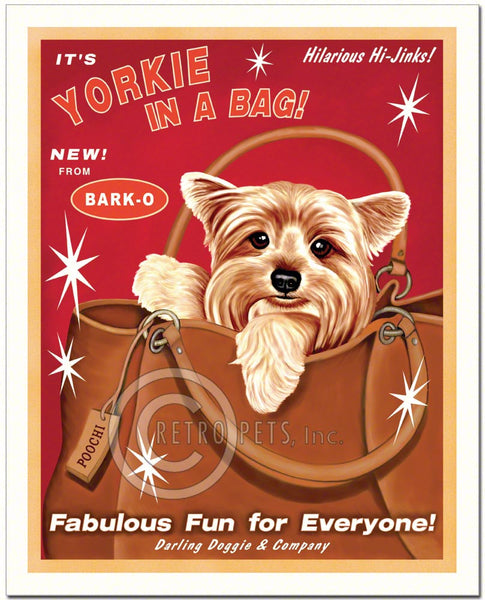 Yorkshire Terrier Art "Yorkie in a Bag" Art Print by Krista Brooks
