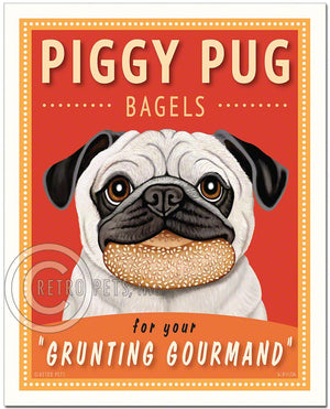 Fawn Pug Art "Piggy Pug Bagels" Art Print by Krista Brooks