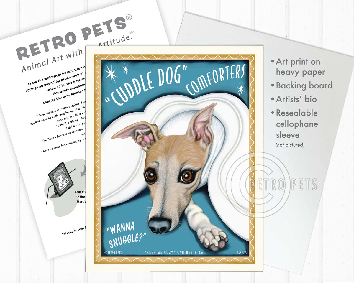 Whippet Art "Cuddle Dog Comforters" Art Print by Krista Brooks
