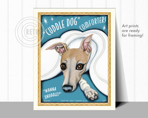 Whippet Art "Cuddle Dog Comforters" Art Print by Krista Brooks