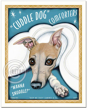 Whippet Art "Cuddle Dog Comforters" Art Print by Krista Brooks