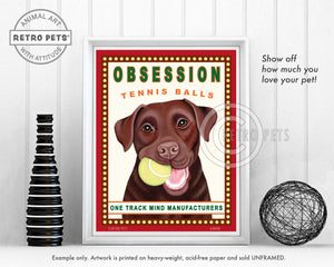Labrador Retriever Art "Obsession Tennis Balls" Chocolate Lab Art Print by Krista Brooks