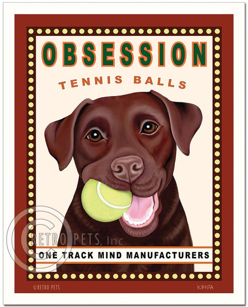 Chocolate Labrador Art "Obsession Tennis Balls" Art Print by Krista Brooks
