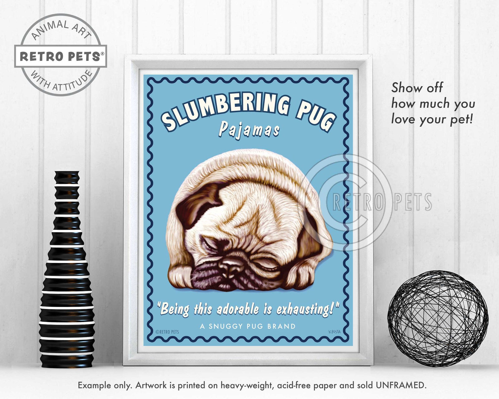 Pug Art "Slumbering Pug" Art Print by Krista Brooks