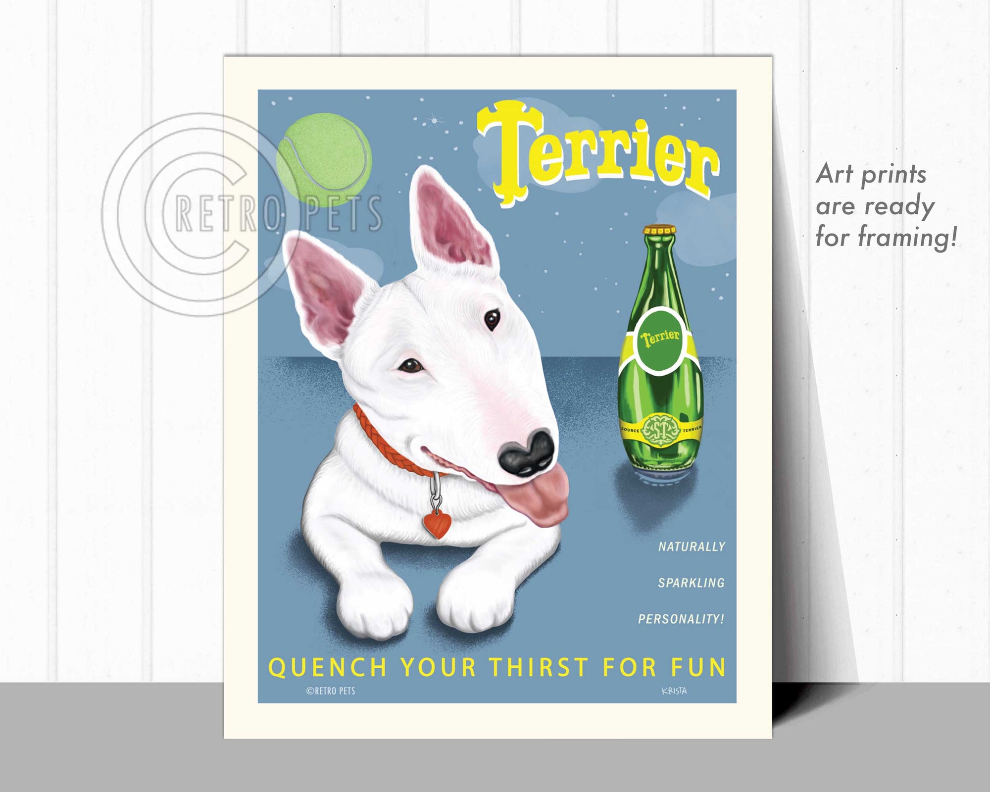 Bull Terrier Art "Terrier" Art Print by Krista Brooks | Retro Pets Art