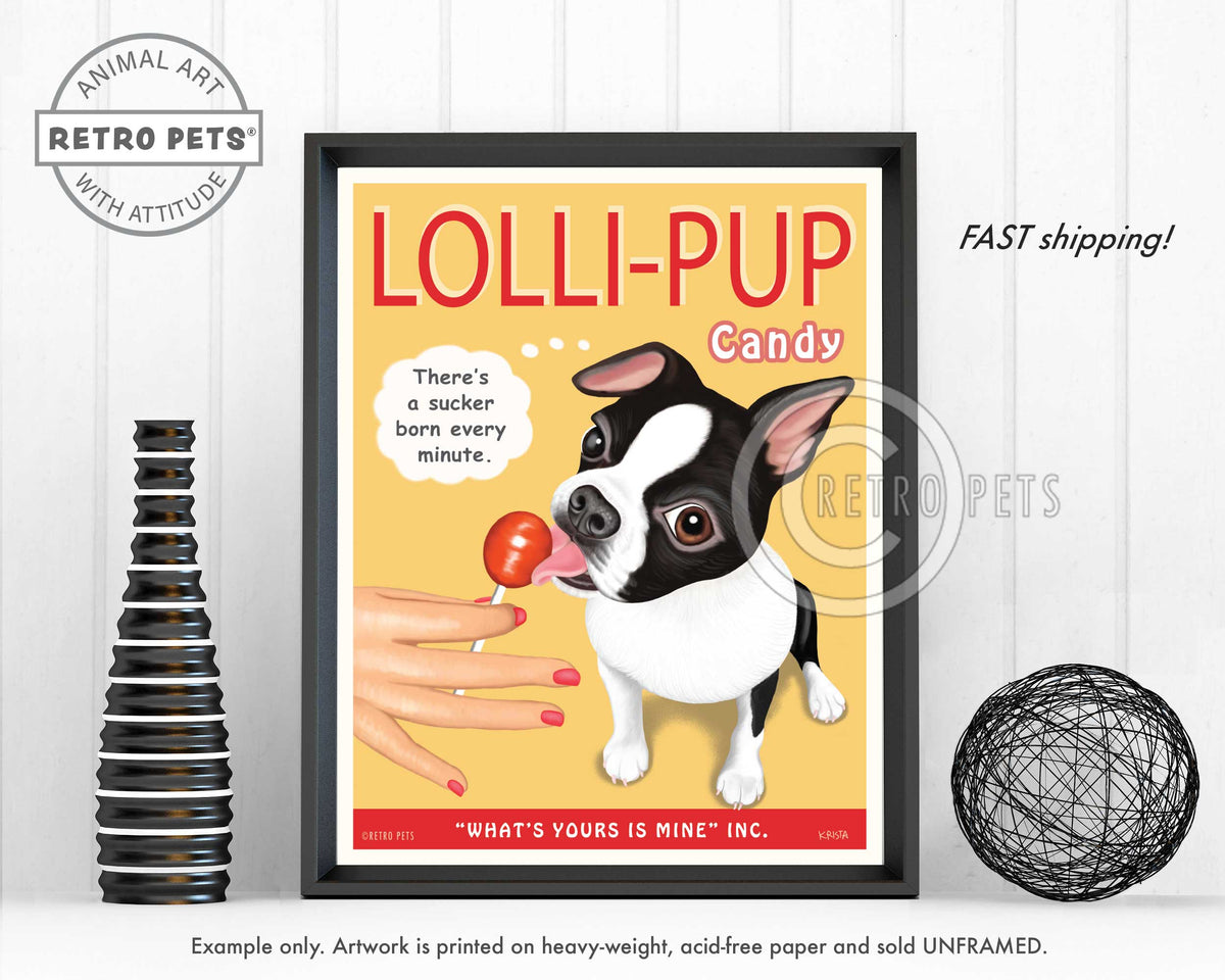 Dog Art Prints | B/W "Lolli-PUP" | Retro Pets Art